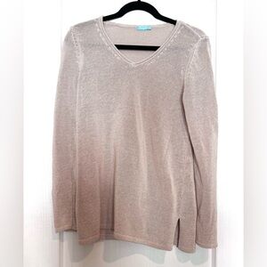 J. McLaughlin Light Beige Cotton Blend V-Neck Sweater Size M